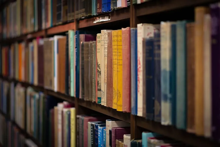 Close up of books on a bookshelf