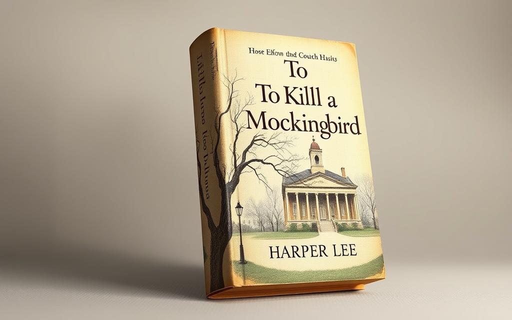Cover of To Kill a Mockingbird by Harper Lee with courthouse scene Cover of To Kill a Mockingbird by Harper Lee with courthouse scene