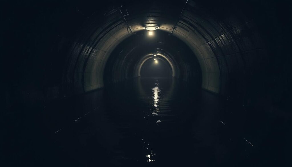 Dark sewer tunnel representing the underside of Derry in IT by Stephen King