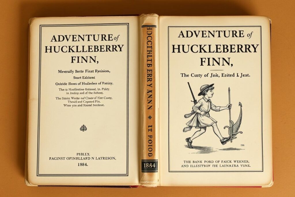 First edition cover of Adventures of Huckleberry Finn published in 1884