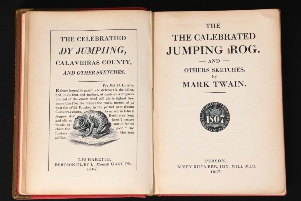 First edition cover of 'The Celebrated Jumping Frog of Calaveras County and Other Sketches'