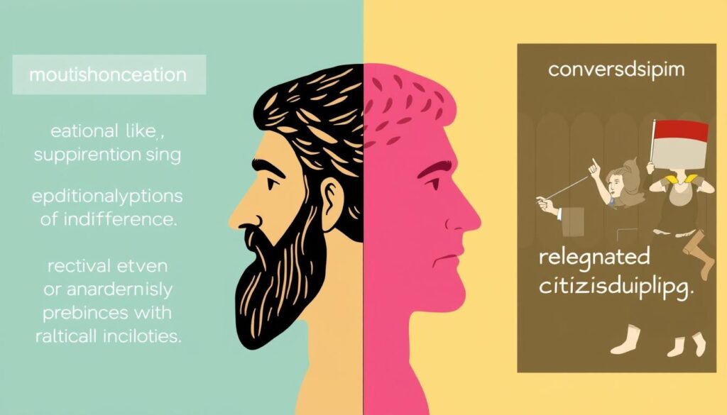 Illustration contrasting true Stoicism with common misconceptions Illustration contrasting true Stoicism with common misconceptions