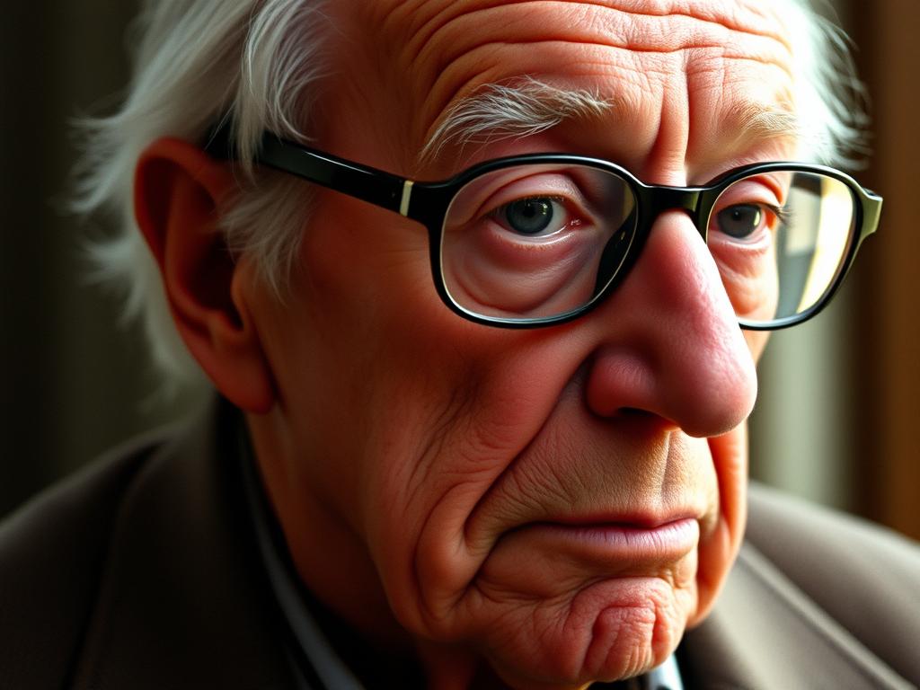 Jean Paul Sartre in his later years, looking contemplative