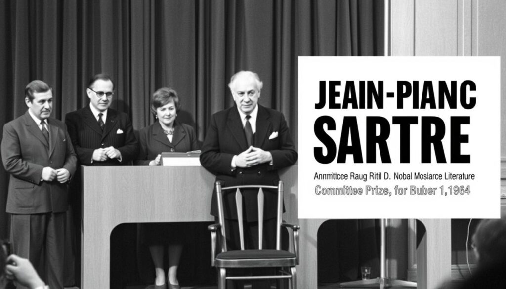 Jean Paul Sartre receiving the Nobel Prize for Literature which he declined