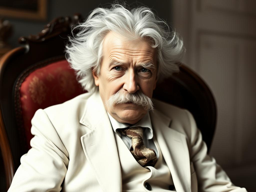 Mark Twain in his later years wearing his iconic white suit