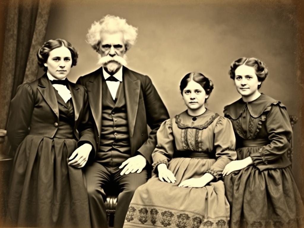Mark Twain with his wife Olivia and their daughters