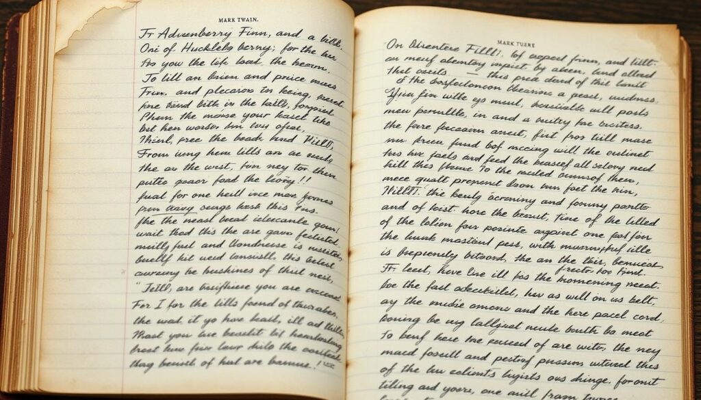 Mark Twain's handwritten manuscript page from Adventures of Huckleberry Finn