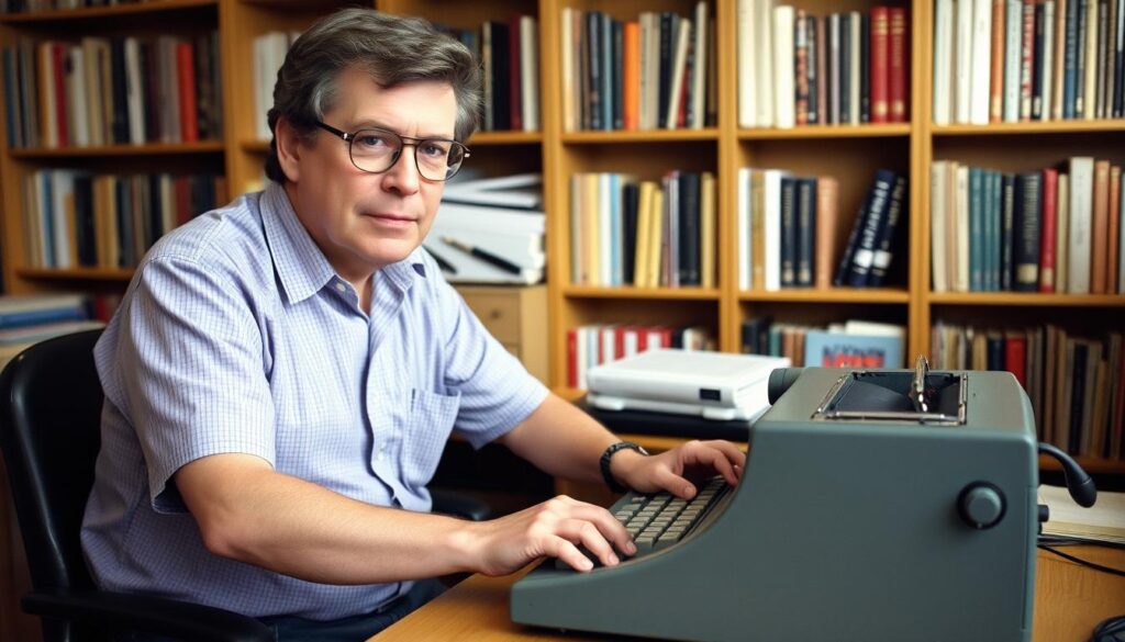 Stephen King at his typewriter - author of IT