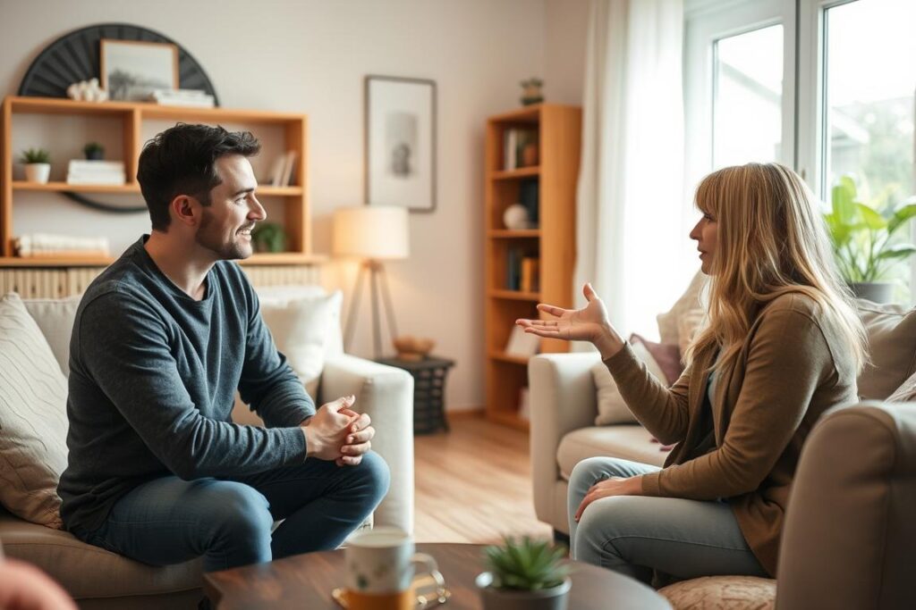 Two people having a calm, rational discussion during a disagreement Two people having a calm, rational discussion during a disagreement