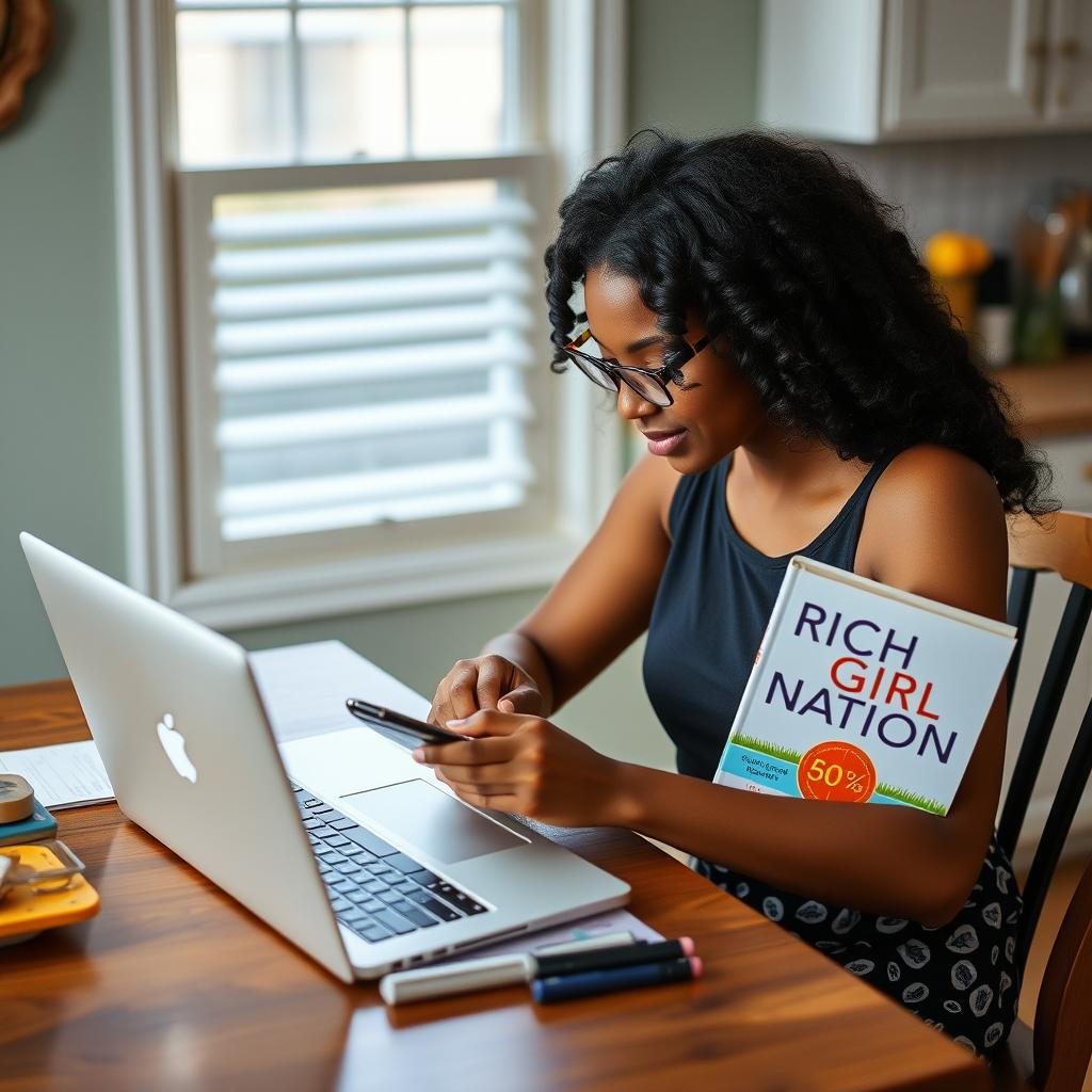 Young woman reviewing finances after reading Rich Girl Nation
